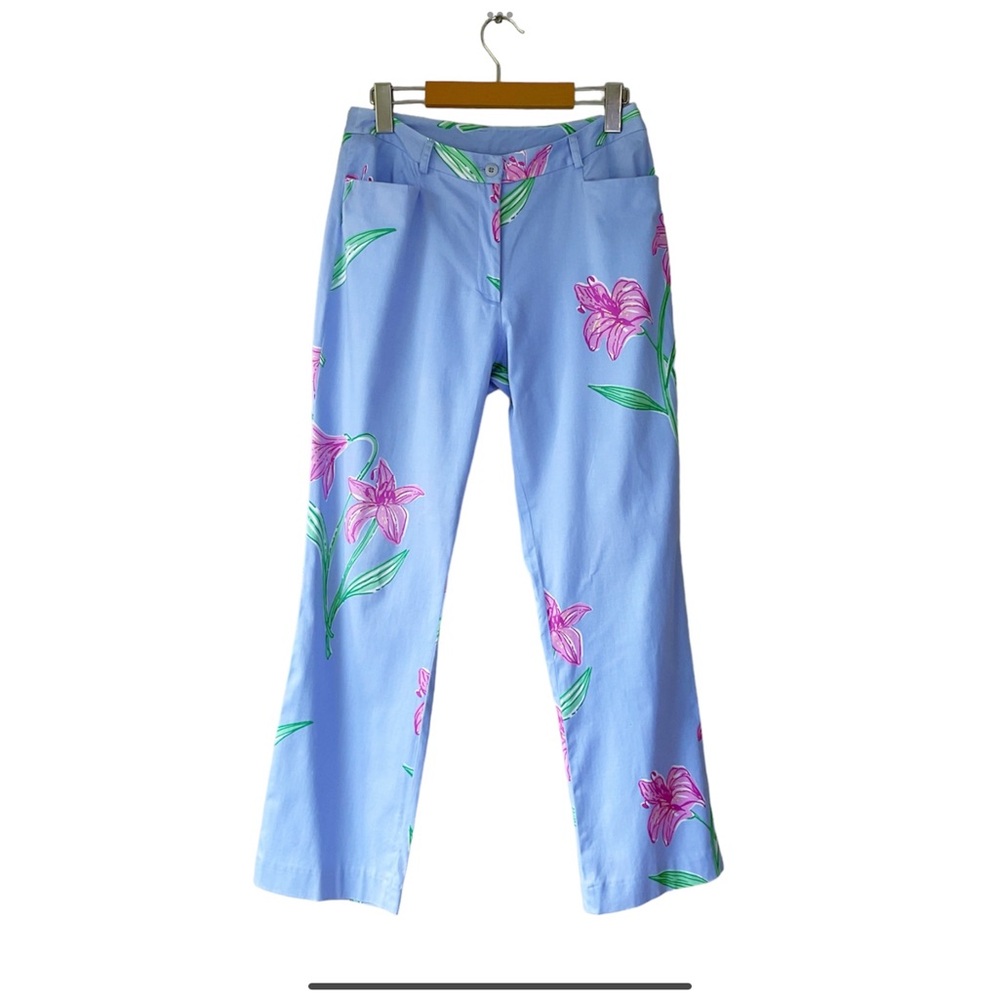 Lilly Pulitzer Hibiscus Print Blue Straight Leg Pants Size 6